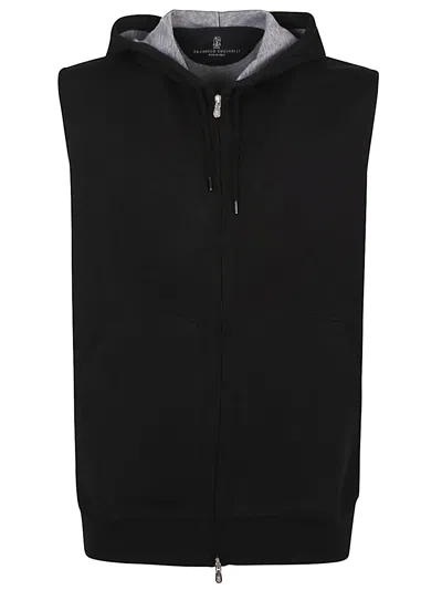 Brunello Cucinelli Men Cotton Blend Sleeveless Hooodie In Multicolor