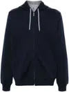 Brunello Cucinelli Techno Cotton Interlock Zip-front Hooded Sweatshirt In Blue