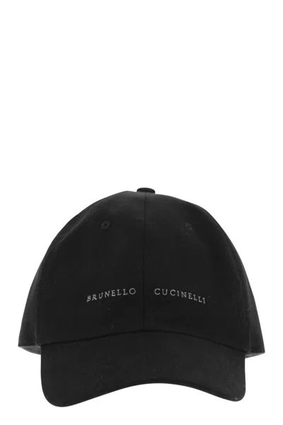 Brunello Cucinelli Cotton Canvas Baseball Cap With Embroidered Logo For Men In Black