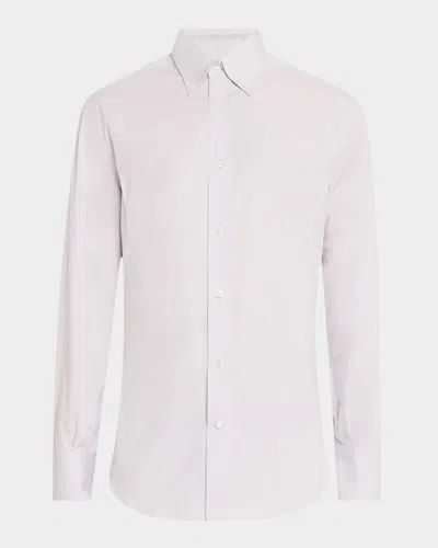 BRUNELLO CUCINELLI MEN'S COTTON CANVAS BUTTON-COLLAR DRESS SHIRT