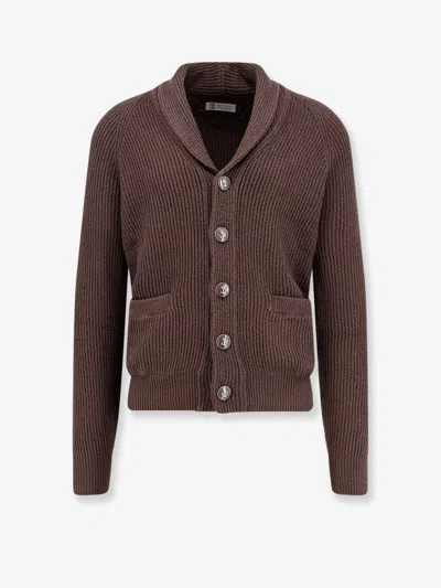 Brunello Cucinelli Men Cotton Cardigan In Brown