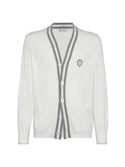 Brunello Cucinelli Cotton Cardigan With Logo In White