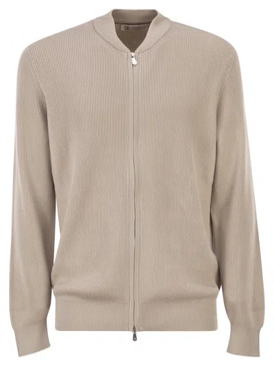 Brunello Cucinelli Men Cotton Cardigan With Zip In Neutral