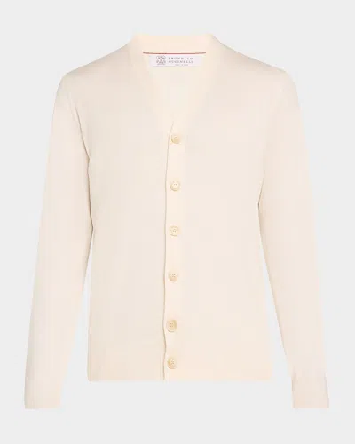 Brunello Cucinelli Men's Cotton Caridgan In Beige