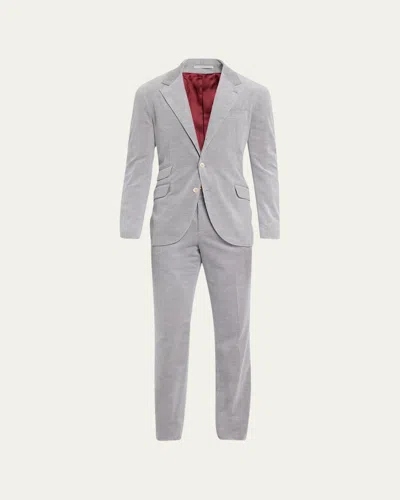 Brunello Cucinelli Men's Cotton-cashmere Stretch Corduroy Suit In Gray