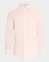 Brunello Cucinelli Men's Cotton Chambray Stripe Sport Shirt In C073 Salmon And W