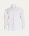 Brunello Cucinelli Men's Cotton Chambray Stripe Sport Shirt In Dusty And White