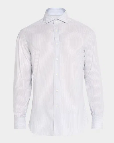 BRUNELLO CUCINELLI MEN'S COTTON CHAMBRAY STRIPE SPORT SHIRT