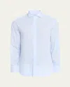 Brunello Cucinelli Men's Cotton Chambray Stripe Sport Shirt In Light Blue/white