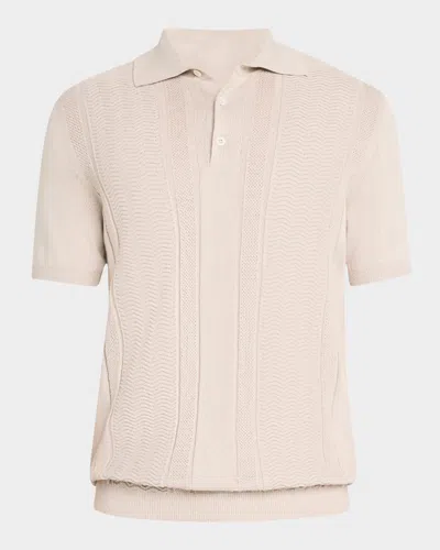 Brunello Cucinelli Men's Cotton Chevron Stripe Short-sleeve Polo Sweater In Jut