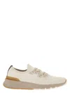 Brunello Cucinelli Cotton Sneakers In Ivory With Front Lace-up Fastening In Cream