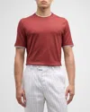 Brunello Cucinelli Men's Cotton Crewneck T-shirt With Tipping In Red