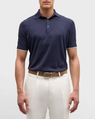 Brunello Cucinelli Men's Cotton Dress Polo Shirt In Navy