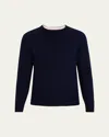 Brunello Cucinelli Men's Cotton English Rib Crewneck Sweater In Navy