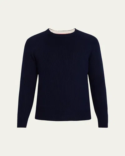 Brunello Cucinelli Men's Cotton English Rib Crewneck Sweater In Navy