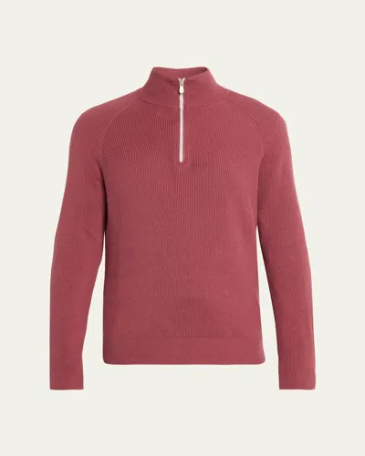 Brunello Cucinelli Men's Cotton English Rib Half-zip Sweater In Pink