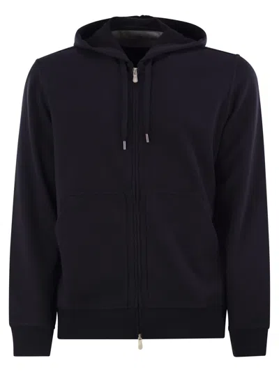 Brunello Cucinelli Men Cotton Fleece Topwear With Zip And Hood In Black