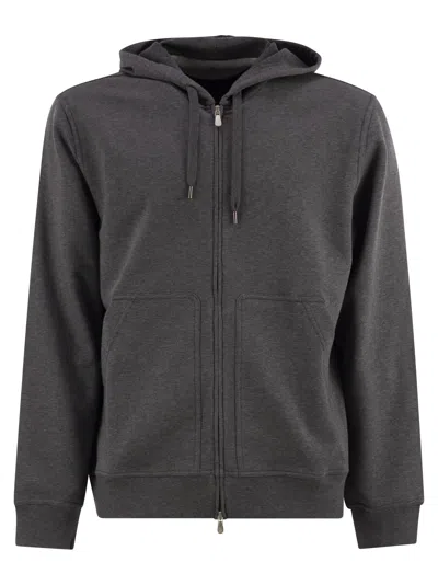 Brunello Cucinelli Men Cotton Fleece Topwear With Zip And Hood In Black