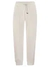 Brunello Cucinelli Leisure Fit Cotton Gabardine Trousers With Drawstring And Double Darts In White