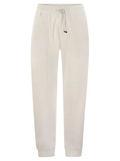 BRUNELLO CUCINELLI BRUNELLO CUCINELLI MEN COTTON FLEECE TROUSERS WITH CRÊTE AND ELASTICATED HEM