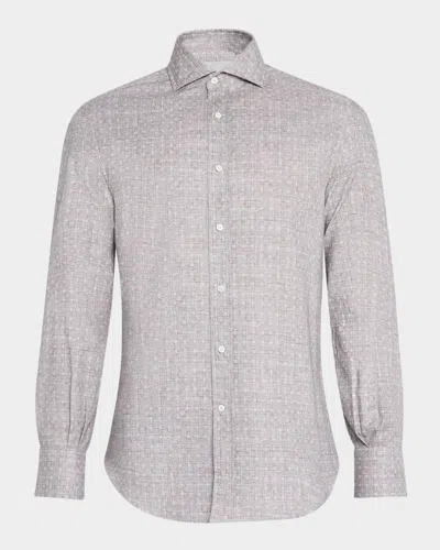 Brunello Cucinelli Men's Cotton Floral Casual Button-down Shirt In Bark