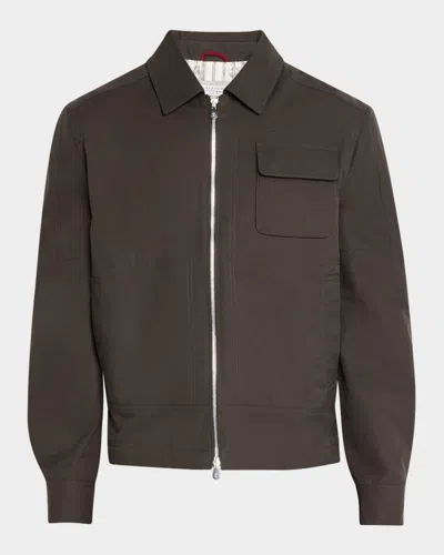Brunello Cucinelli Men's Cotton Full-zip Blouson Jacket In Brown