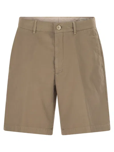 Brunello Cucinelli Men Cotton Gabardine Bermuda Shorts In Brown