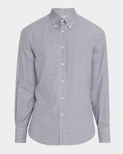 Brunello Cucinelli Men's Cotton Gingham Button-collar Sport Shirt In Gray