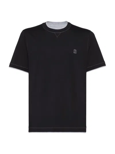 Brunello Cucinelli Men's Cotton Jersey Crew Neck T Shirt In Black