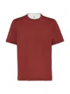Brunello Cucinelli Contrast-trim Crew-neck T-shirt In Dark Red