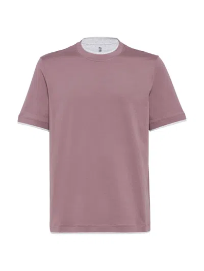 Brunello Cucinelli Men's Cotton Jersey Crew Neck T-shirt In Light Purple