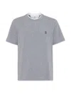Brunello Cucinelli Logo-embroidered Contrast-trim T-shirt In Medium Grey