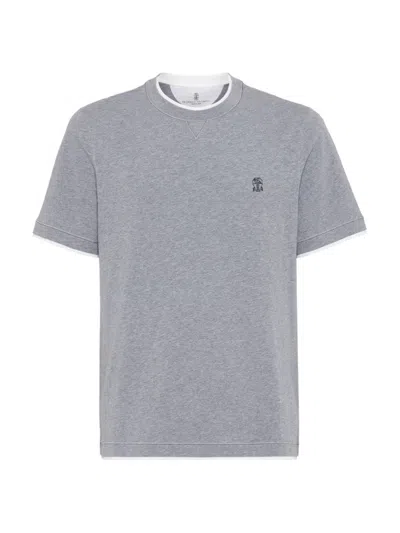 Brunello Cucinelli Men's Cotton Jersey Crew Neck T Shirt In Gray