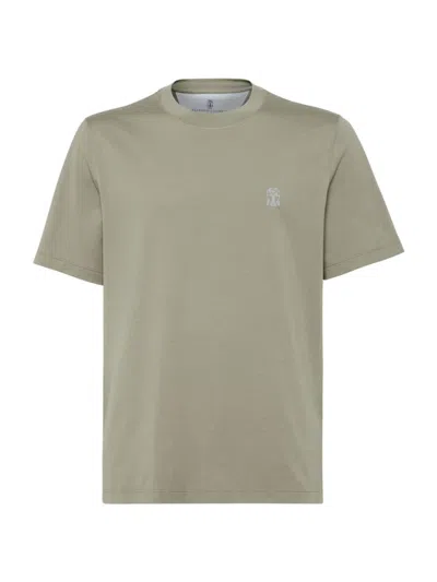 Brunello Cucinelli Crew-neck T-shirt With Printed Logo In Olive