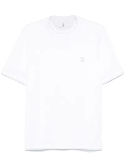 Brunello Cucinelli Men Cotton Jersey Crew-neck T-shirt With Logo And Faux-layering In Multicolor