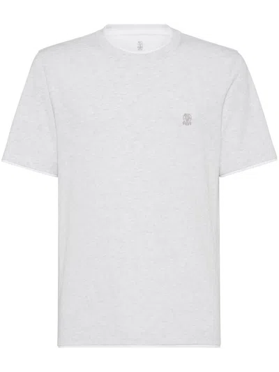 BRUNELLO CUCINELLI BRUNELLO CUCINELLI MEN COTTON JERSEY CREW-NECK T-SHIRT WITH LOGO AND FAUX-LAYERING