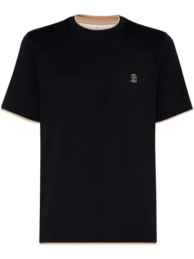 Brunello Cucinelli Men Cotton Jersey Crew-neck T-shirt With Logo And Faux-layering In Multicolor