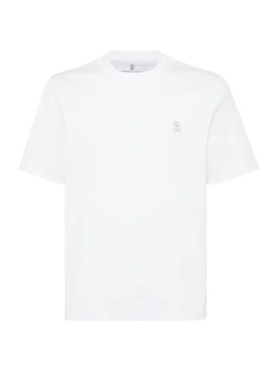 Brunello Cucinelli Men's Cotton Jersey Crew Neck T-shirt With Logo In White