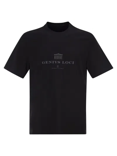 Brunello Cucinelli Men Cotton Jersey Crew Neck T-shirt With Print In Black
