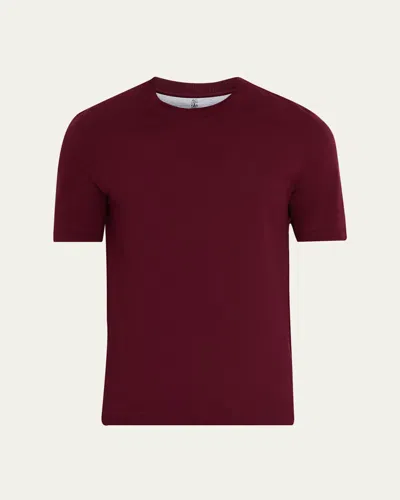 Brunello Cucinelli Men's Cotton Jersey Crewneck T-shirt In Burgundy