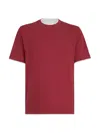 Brunello Cucinelli Coral Cotton Faux Layering T-shirt In Red