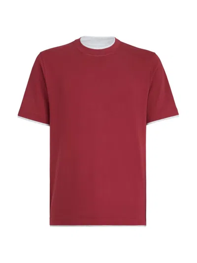 BRUNELLO CUCINELLI MEN'S COTTON JERSEY CREW-NECK T-SHIRT WITH FAUX LAYERING