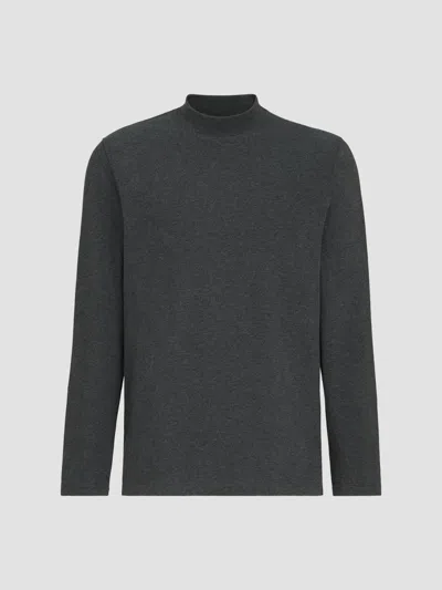 Brunello Cucinelli Cotton Jersey Long Sleeve Mock Neck T-shirt In Black