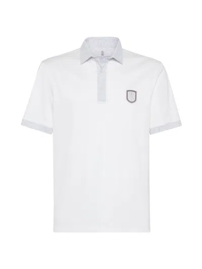 Brunello Cucinelli Men's Cotton Jersey Polo T-shirt In Off White