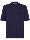 Brunello Cucinelli Contrasting-trims Solid T-shirts In Blue