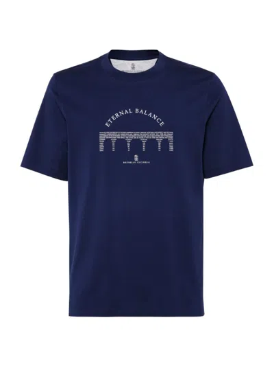 Brunello Cucinelli Men's Cotton Jersey T-shirt In Indigo