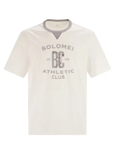 Brunello Cucinelli Men Cotton Jersey T-shirt With Print In Black