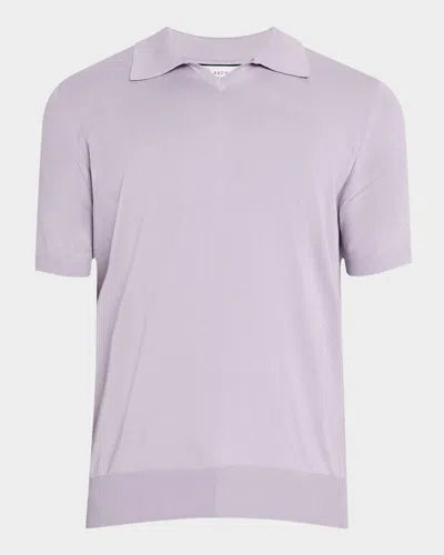 Brunello Cucinelli Men's Cotton Johnny Collar Short-sleeve Polo Sweater In Lavender