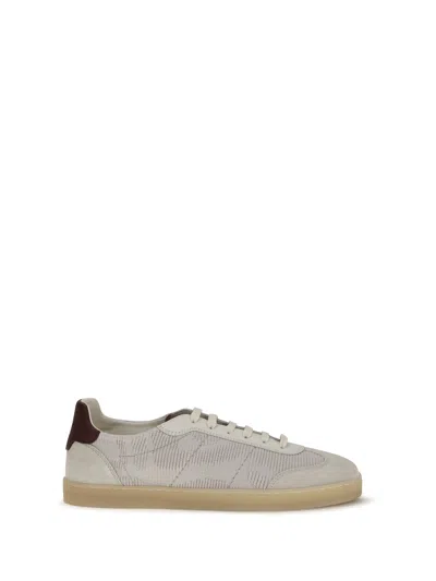 Brunello Cucinelli Men Cotton Knit And Leather Sneakers In Multi