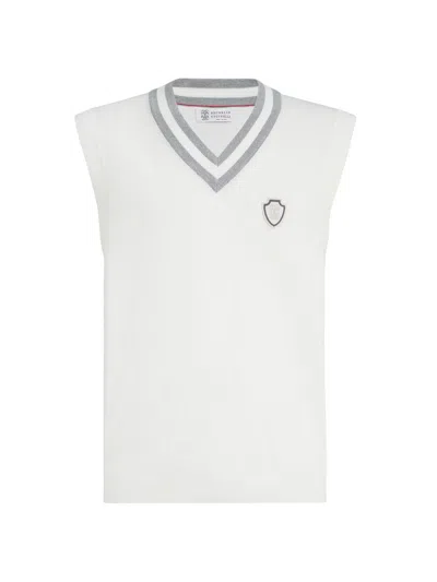 Brunello Cucinelli V-neck Cotton Knit Tank Top In White